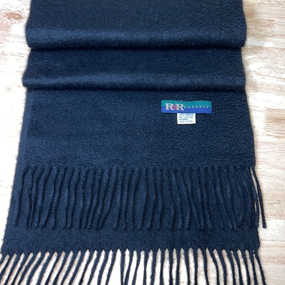 R&R Casuals 100% Cashmere Soft Black Fringe Scarf/Wrap 12” x 70”